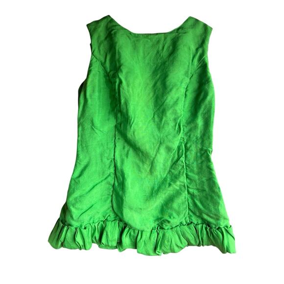Vintage 60s Groovy MOD Lime Green Sleeveless Top ruffled hem Size M - Picture 1 of 4